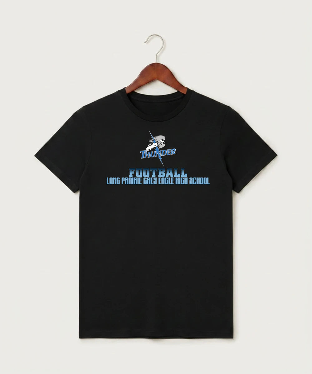Long Prairie Grey Eagle High School Football (Boys) - Black T-Shirt - Full Front