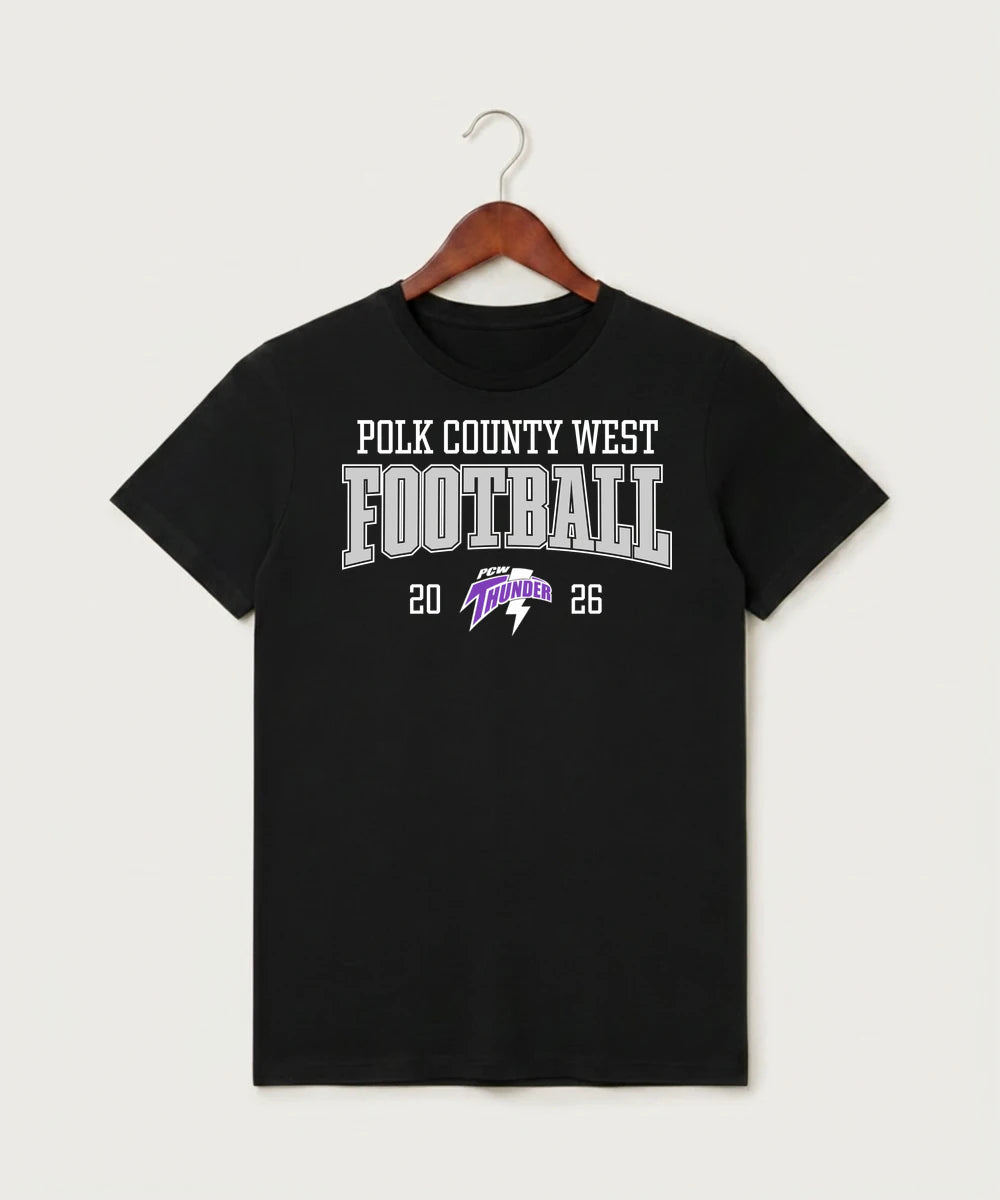 Polk County West Football (Boys) - Black T-Shirt - Full Front