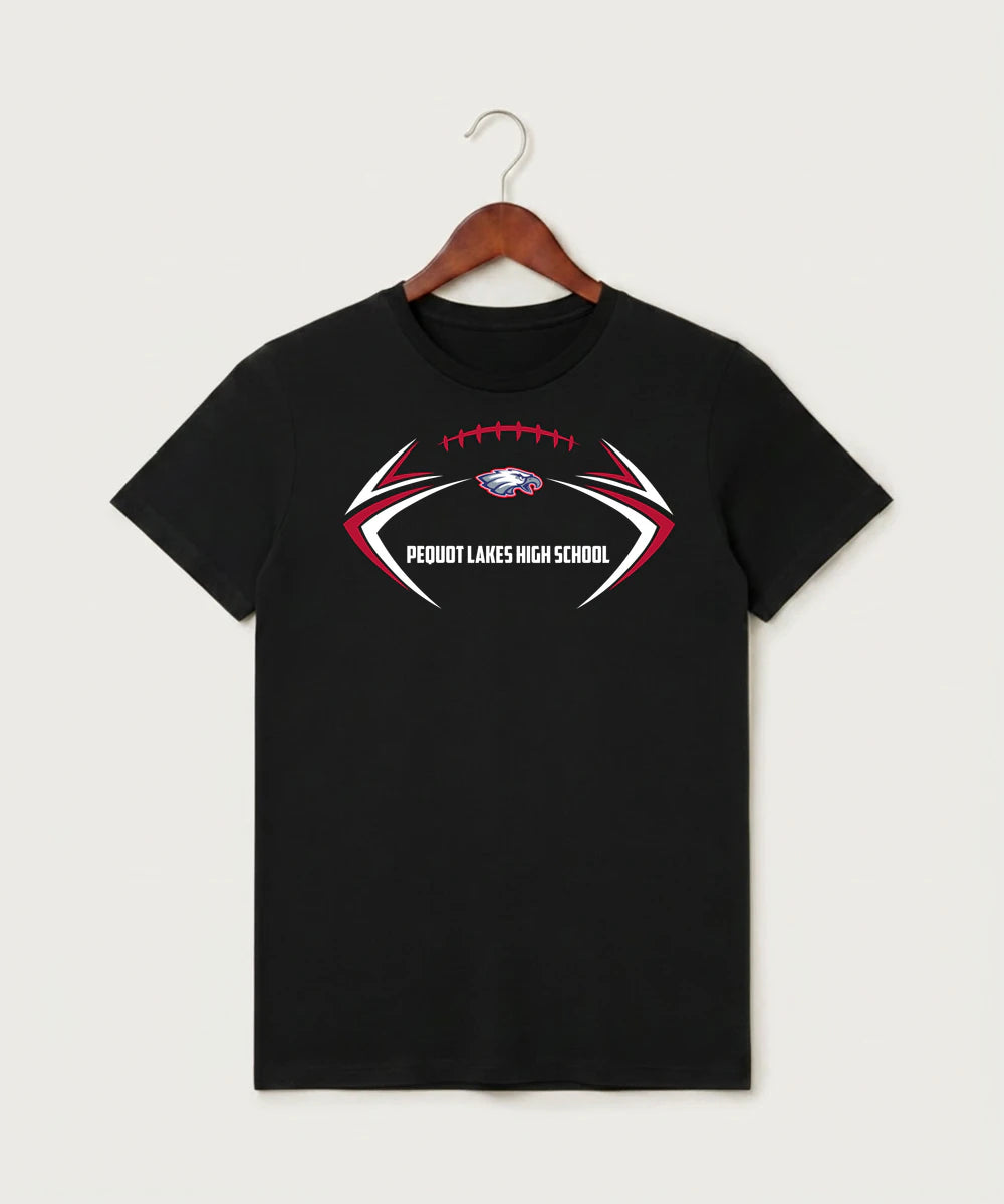 Pequot Lakes High School Football (Boys) - Black T-Shirt - Full Front