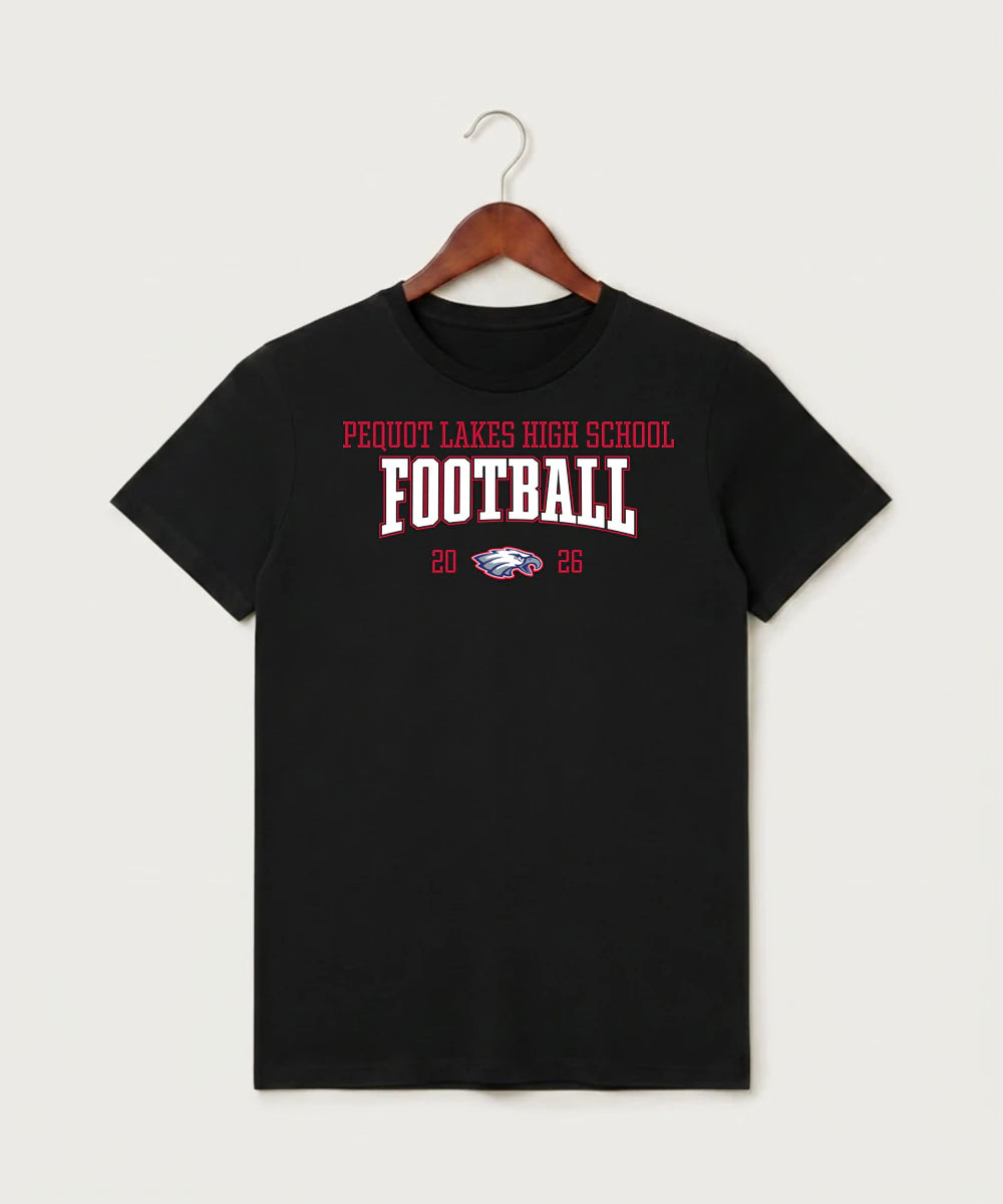Pequot Lakes High School Football (Boys) - Black T-Shirt - Full Front
