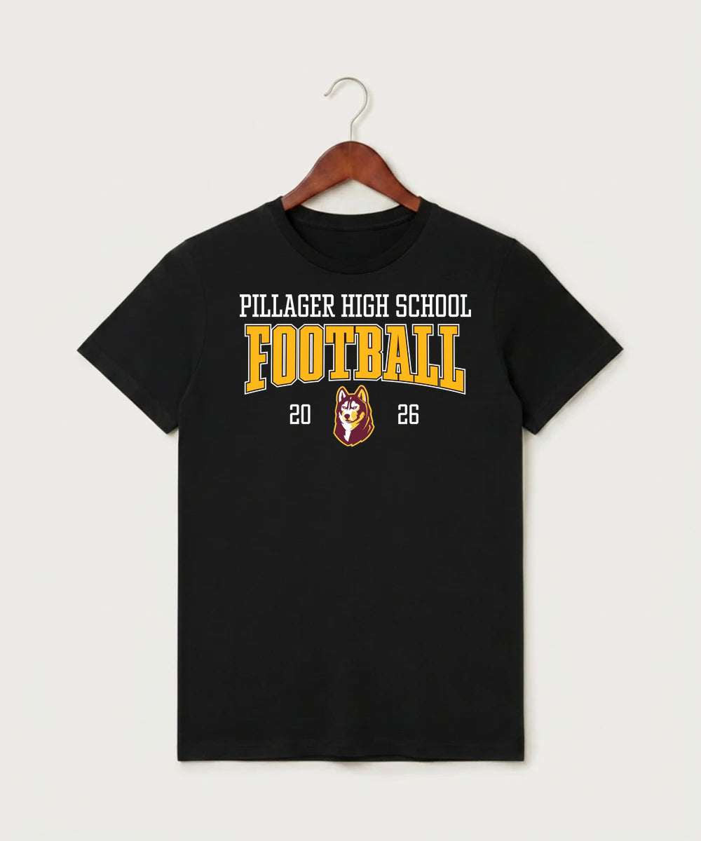 Pillager High School Football (Boys) - Black T-Shirt - Full Front