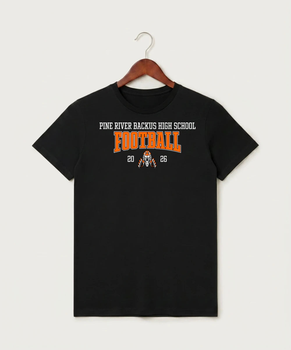 Pine River Backus High School Football (Boys) - Black T-Shirt - Full Front