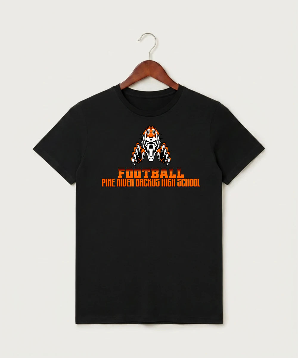 Pine River Backus High School Football (Boys) - Black T-Shirt - Full Front