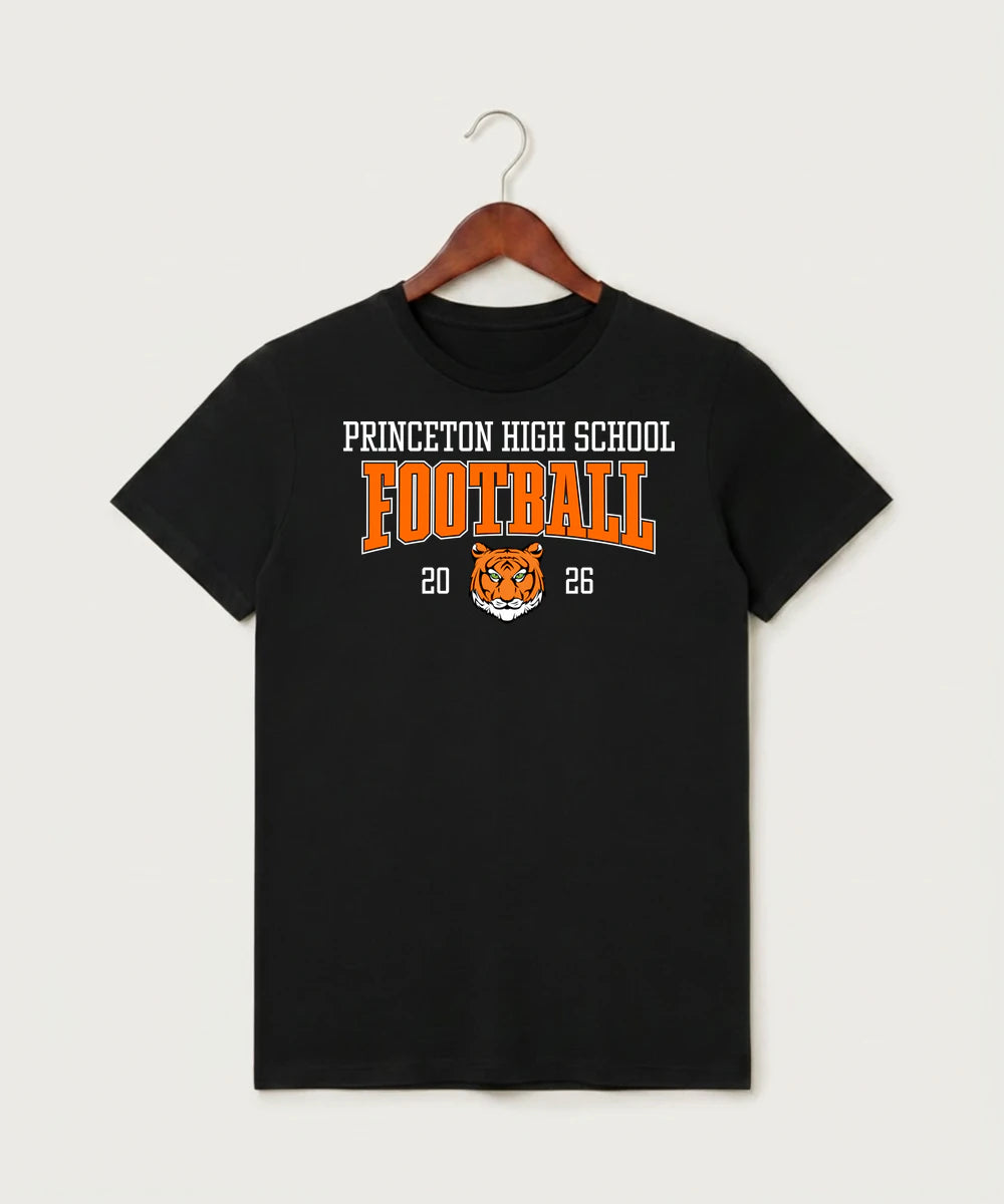 Princeton High School Football (Boys) - Black T-Shirt - Full Front