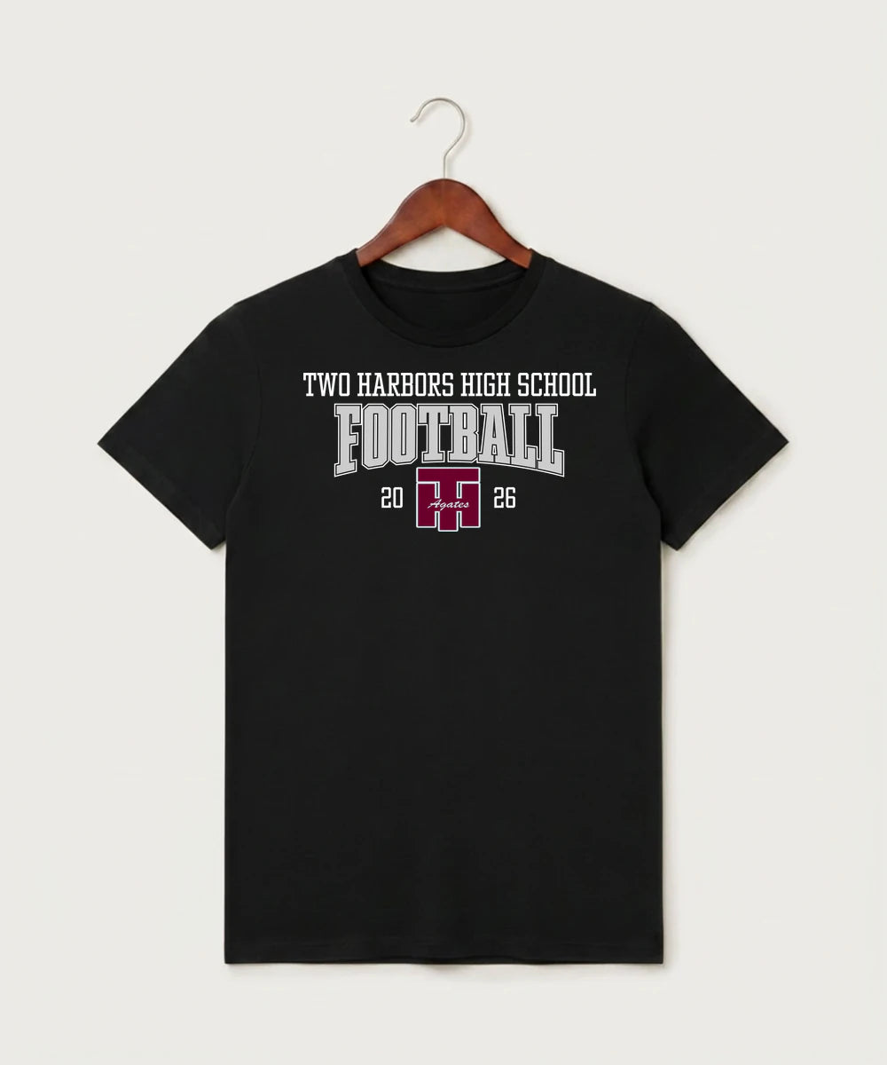 Two Harbors High School Football (Boys) - Black T-Shirt - Full Front