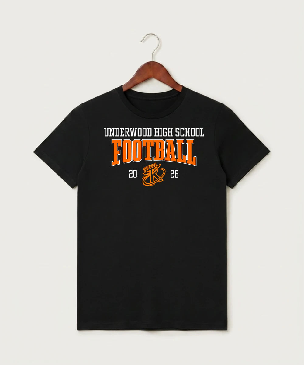 Underwood High School Football (Boys) - Black T-Shirt - Full Front