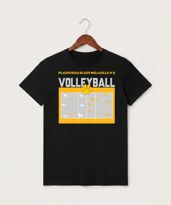 Plainview Elgin Millville H S Volleyball (Girls) - Black T-Shirt - Full Front