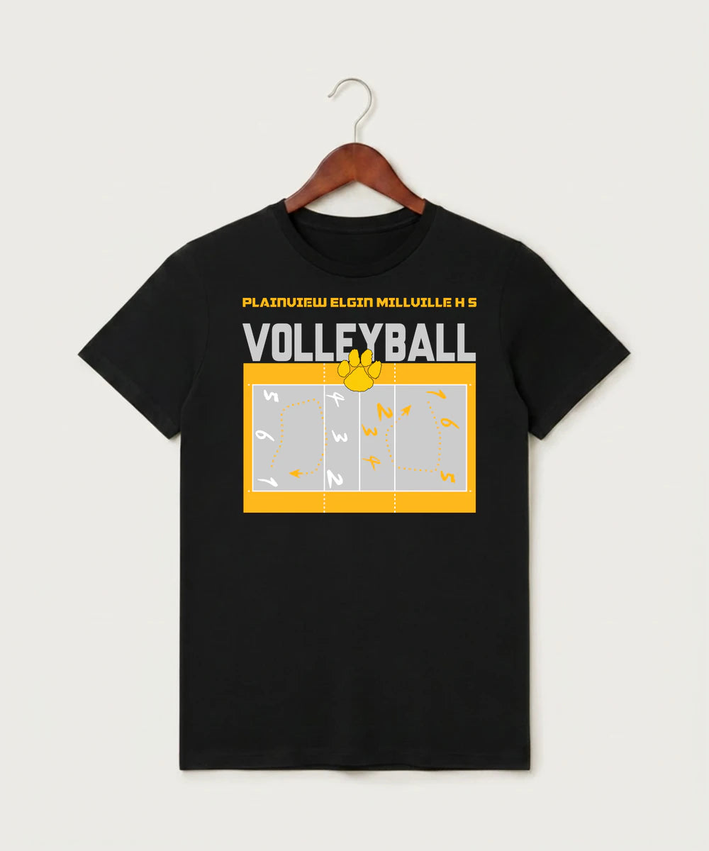 Plainview Elgin Millville H S Volleyball (Girls) - Black T-Shirt - Full Front