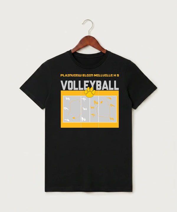 Plainview Elgin Millville H S Volleyball (Girls) - Black T-Shirt - Full Front
