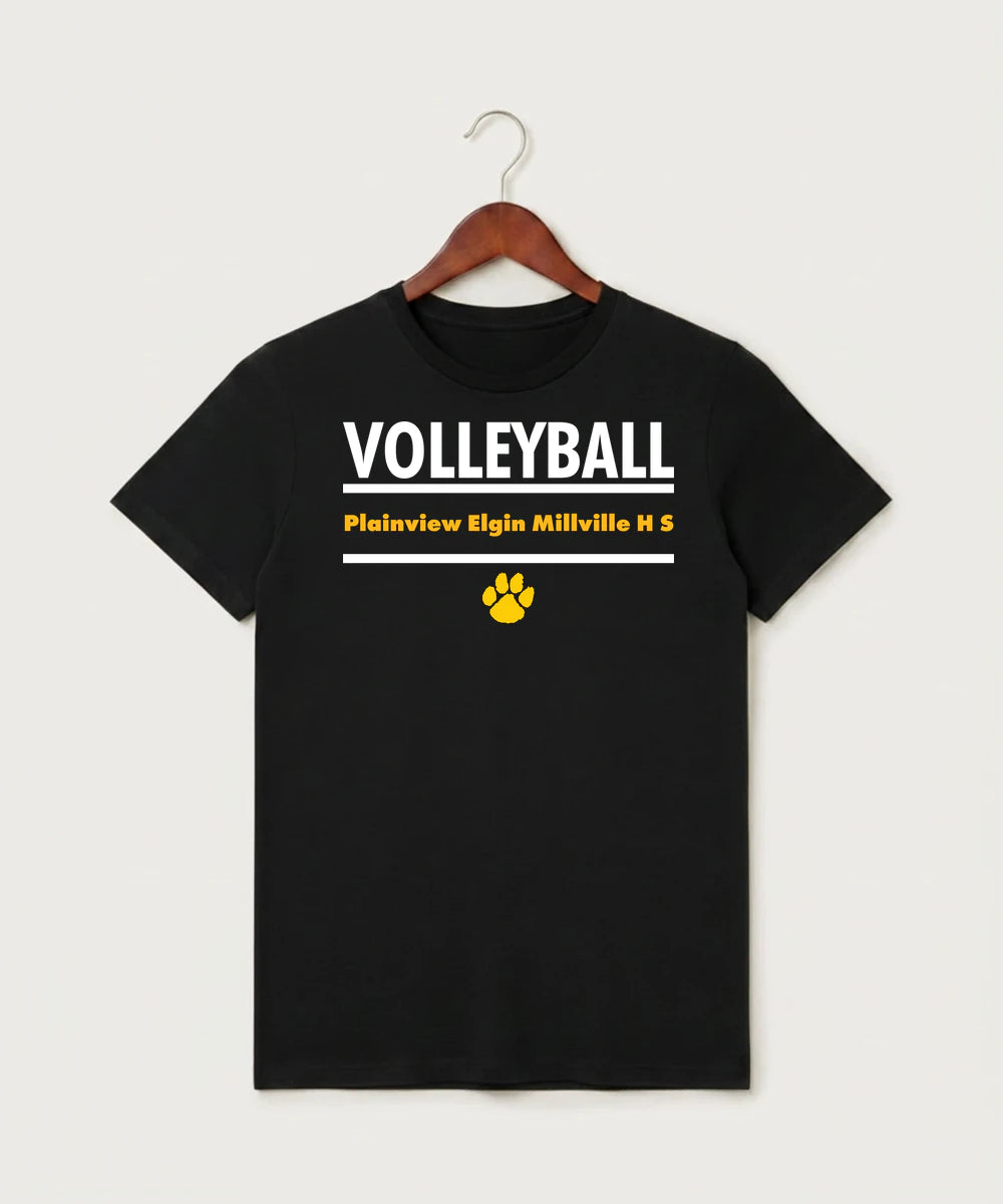 Plainview Elgin Millville H S Volleyball (Girls) - Black T-Shirt - Full Front