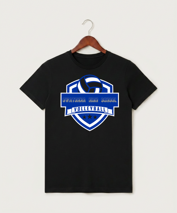 Owatonna High School Volleyball (Girls) - Black T-Shirt - Full Front