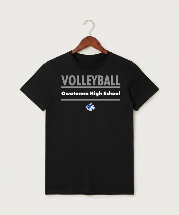 Owatonna High School Volleyball (Girls) - Black T-Shirt - Full Front