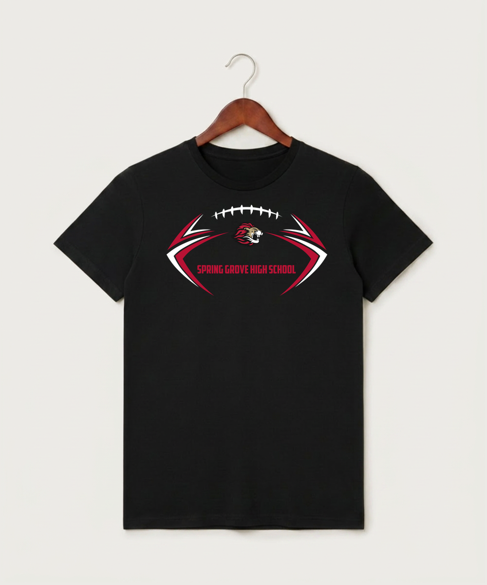 Spring Grove High School Football (Boys) - Black T-Shirt - Full Front