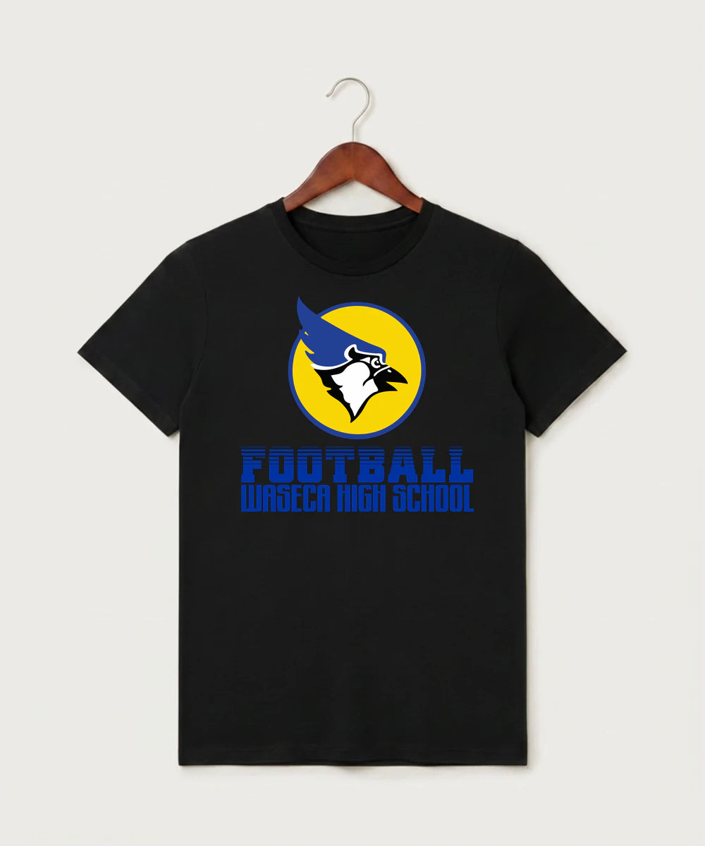 Waseca High School Football (Boys) - Black T-Shirt - Full Front