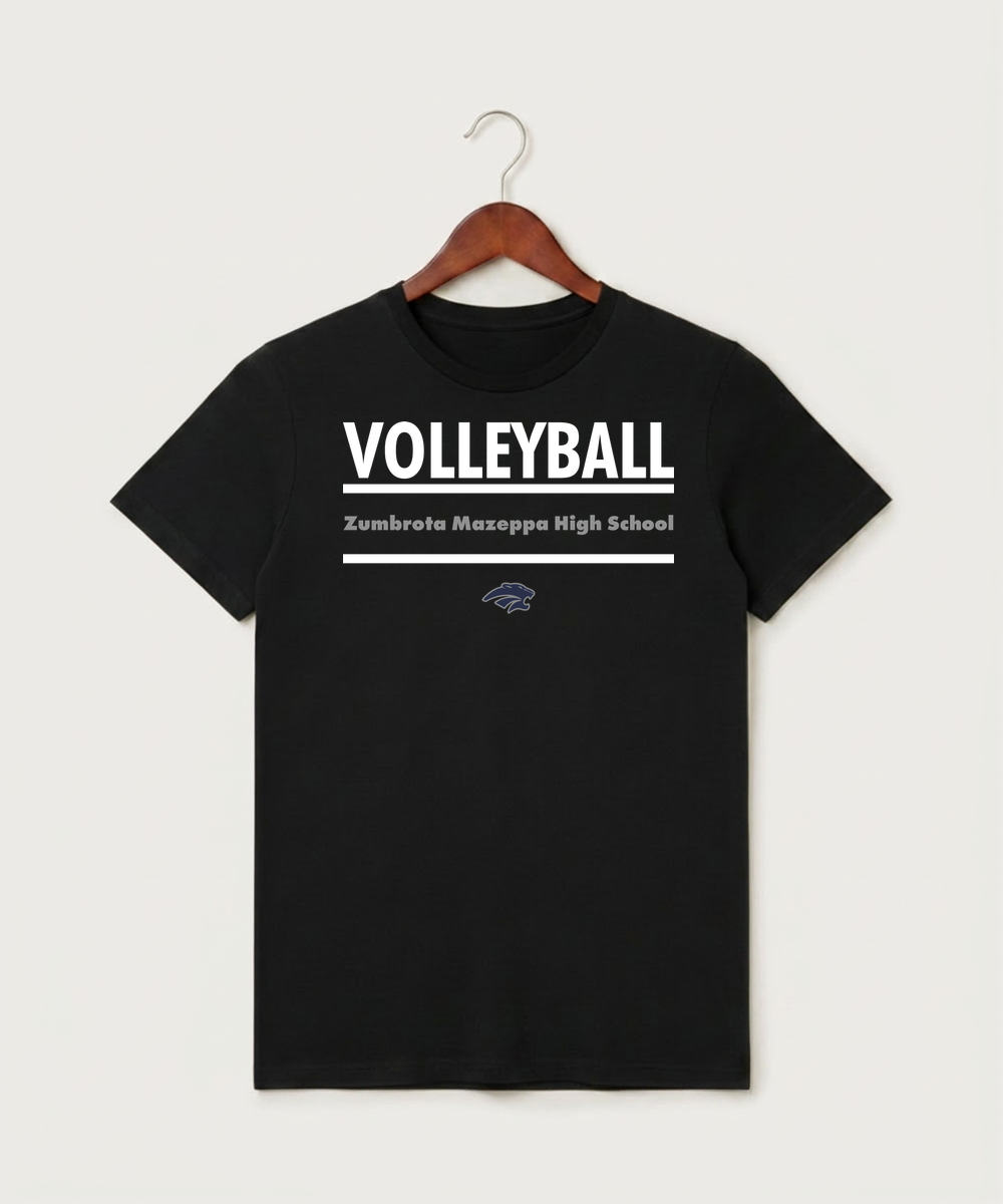 Zumbrota Mazeppa High School Volleyball (Girls) - Black T-Shirt - Full Front