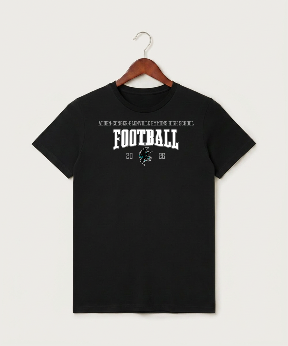 Alden-Conger-Glenville Emmons High School Football (Boys) - Black T-Shirt - Full Front