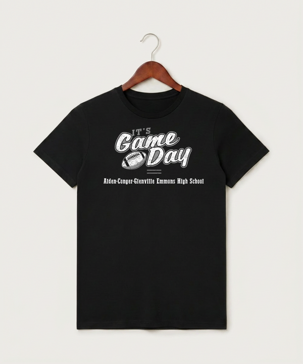 Alden-Conger-Glenville Emmons High School Football (Boys) - Black T-Shirt - Full Front