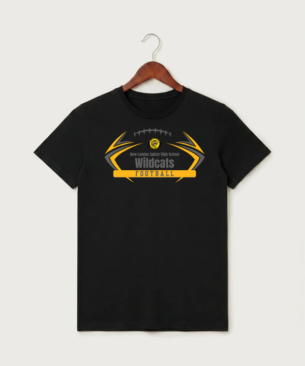 New London Spicer High School Football (Boys) - Black T-Shirt - Full Front