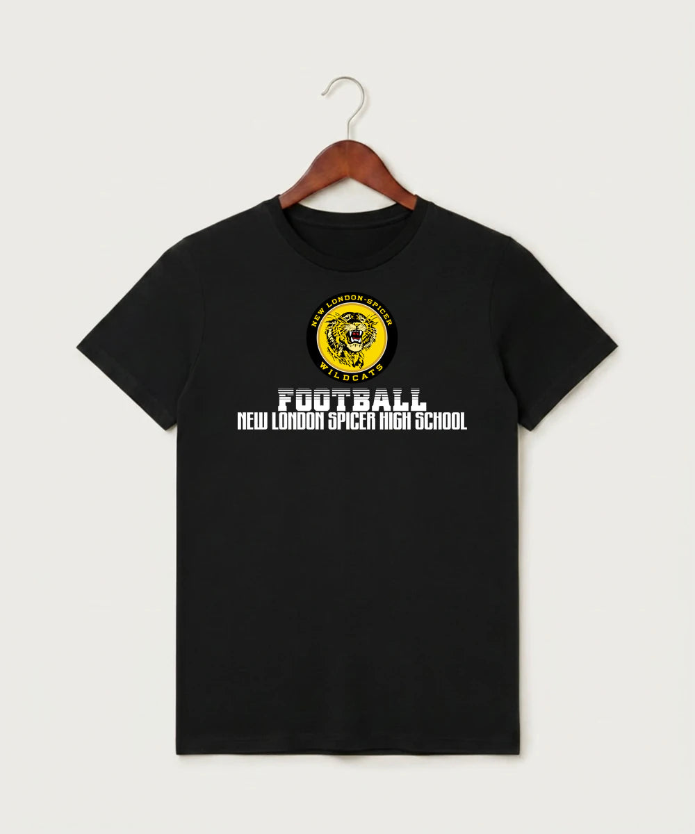 New London Spicer High School Football (Boys) - Black T-Shirt - Full Front