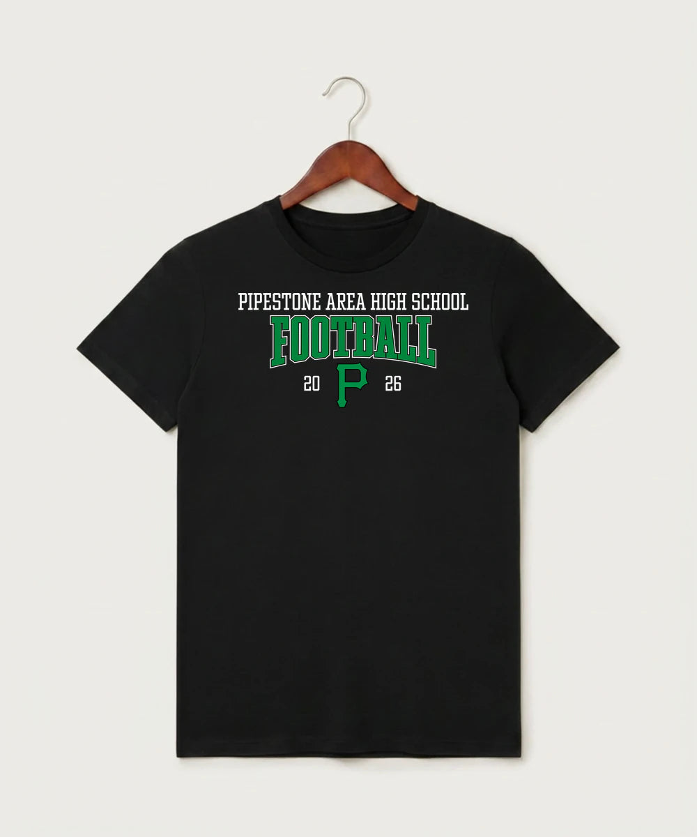 Pipestone Area High School Football (Boys) - Black T-Shirt - Full Front