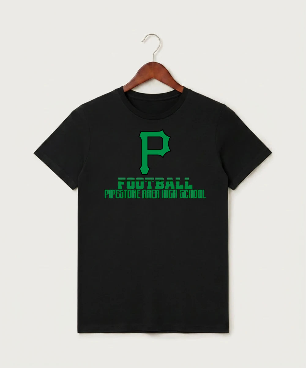 Pipestone Area High School Football (Boys) - Black T-Shirt - Full Front
