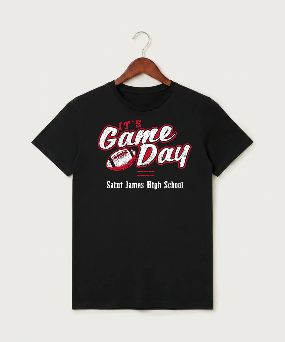 Saint James High School Football (Boys) - Black T-Shirt - Full Front