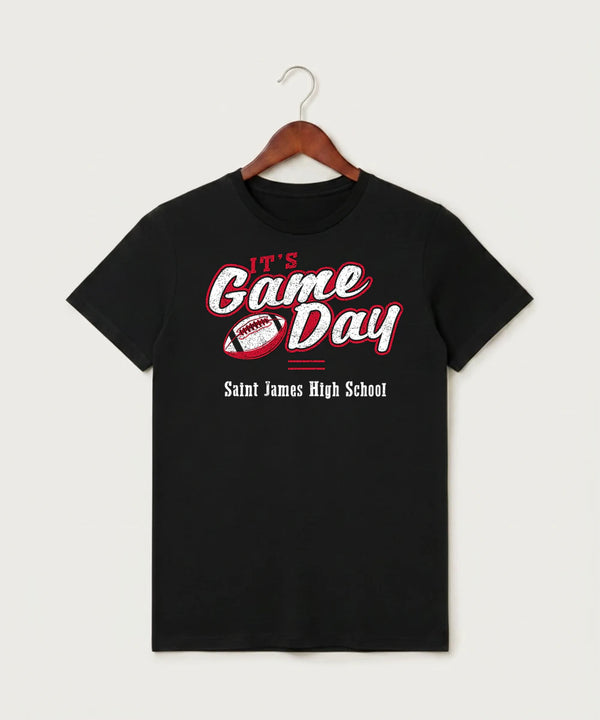 Saint James High School Football (Boys) - Black T-Shirt - Full Front