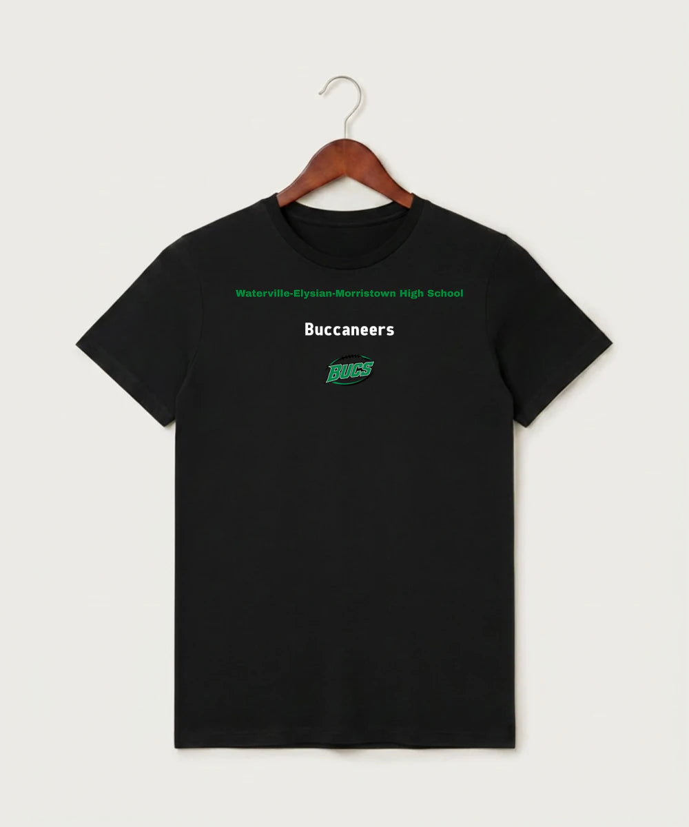 Waterville-Elysian-Morristown High School Football (Boys) - Black T-Shirt - Full Front