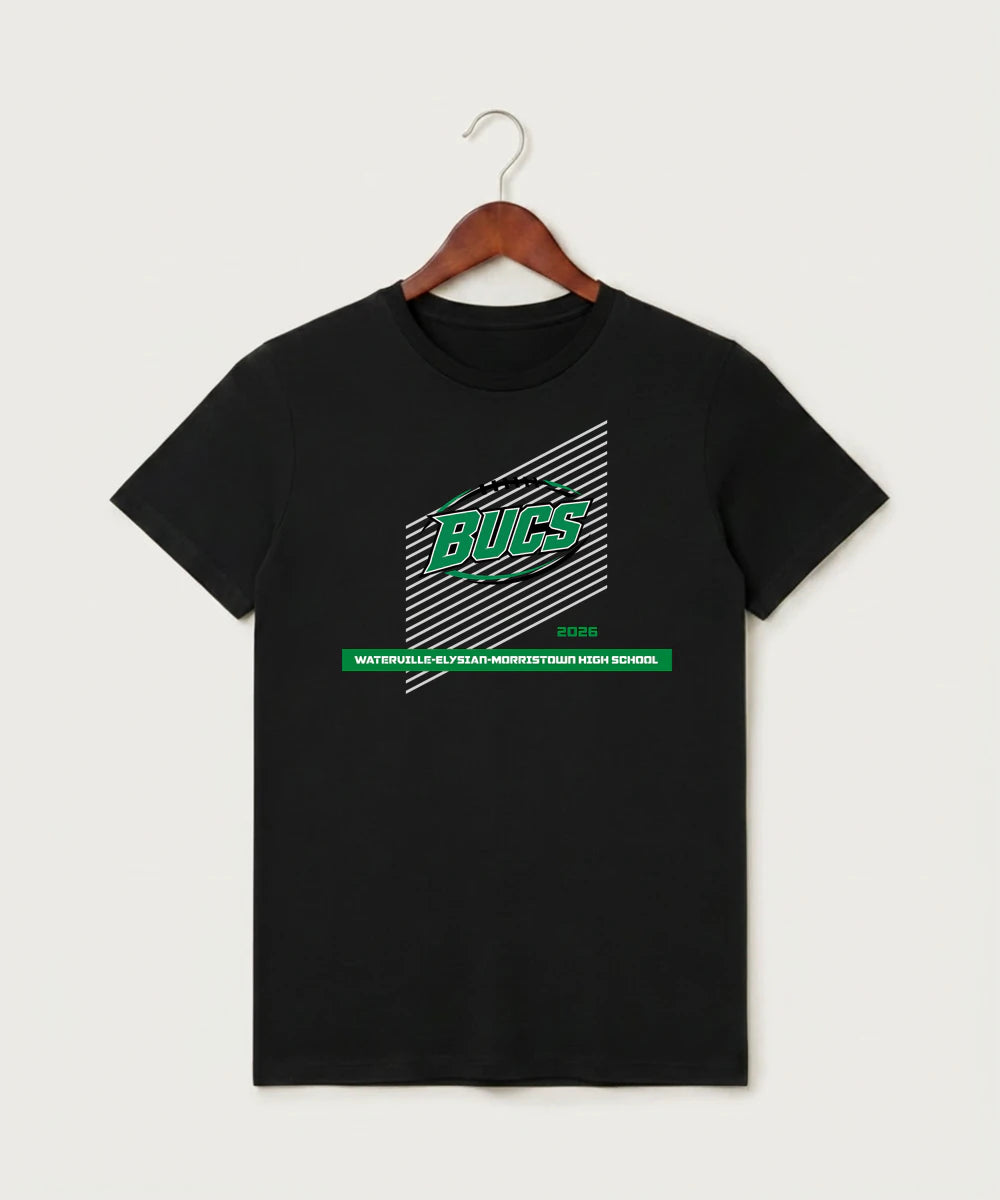 Waterville-Elysian-Morristown High School Football (Boys) - Black T-Shirt - Full Front