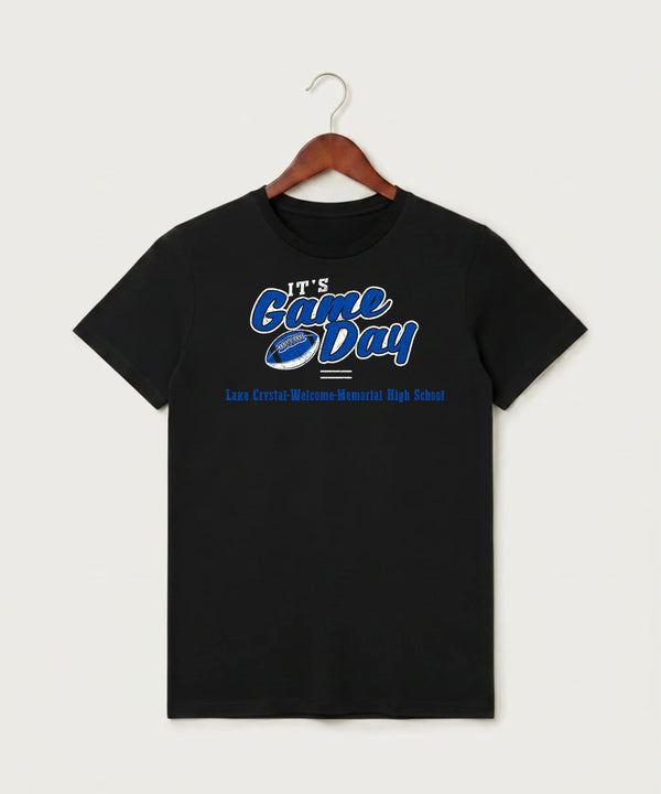 Lake Crystal-Welcome-Memorial High School Football (Boys) - Black T-Shirt - Full Front