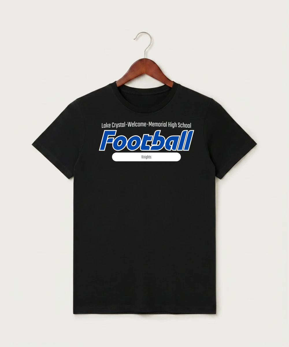 Lake Crystal-Welcome-Memorial High School Football (Boys) - Black T-Shirt - Full Front