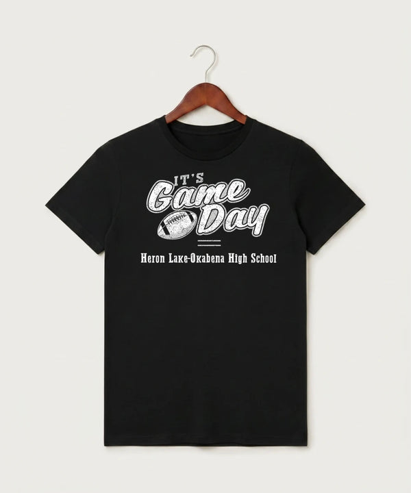 Heron Lake-Okabena High School Football (Boys) - Black T-Shirt - Full Front