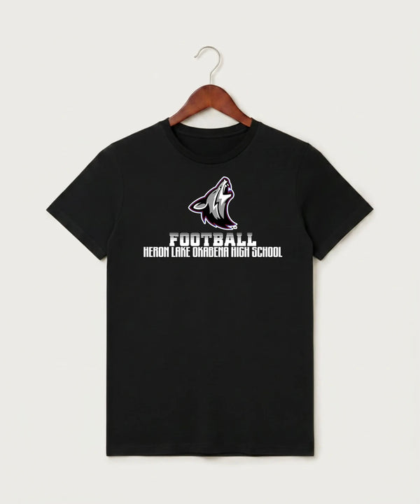 Heron Lake-Okabena High School Football (Boys) - Black T-Shirt - Full Front