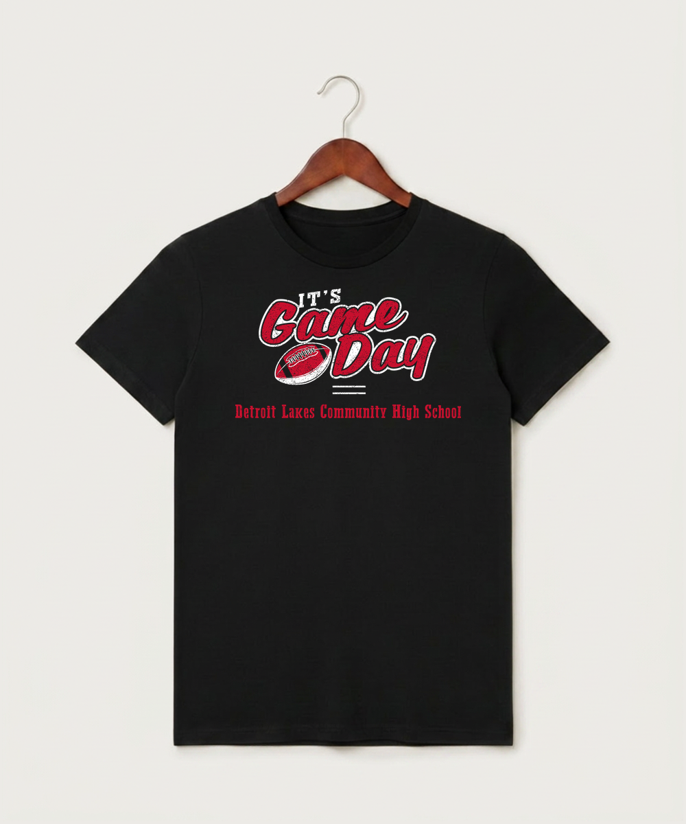 Detroit Lakes Community High School Football (Boys) - Black T-Shirt - Full Front