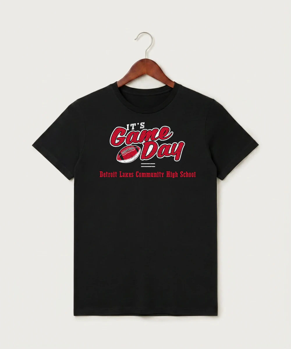 Detroit Lakes Community High School Football (Boys) - Black T-Shirt - Full Front
