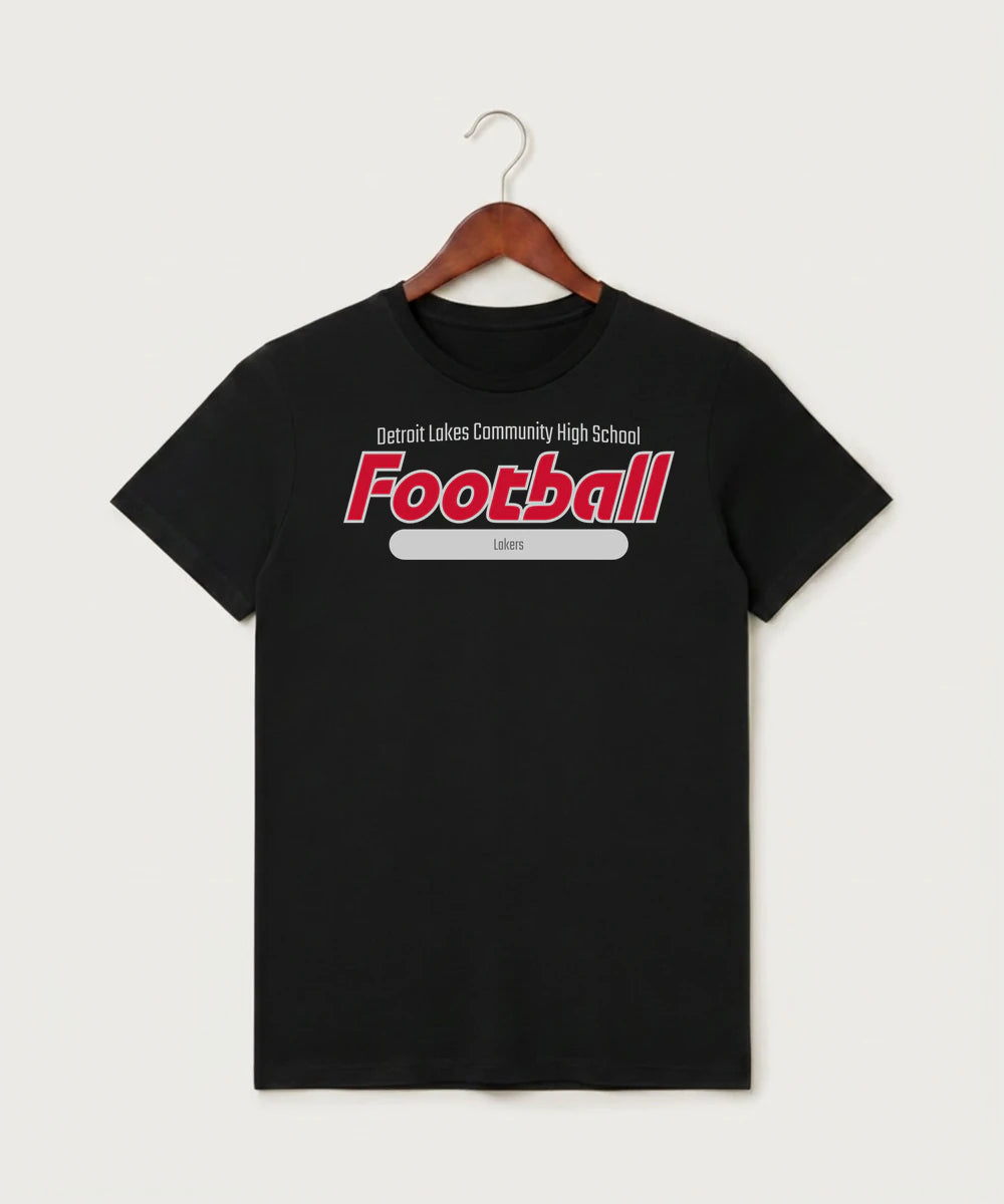 Detroit Lakes Community High School Football (Boys) - Black T-Shirt - Full Front