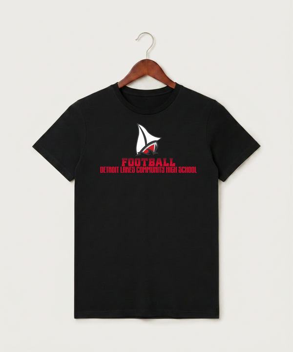Detroit Lakes Community High School Football (Boys) - Black T-Shirt - Full Front