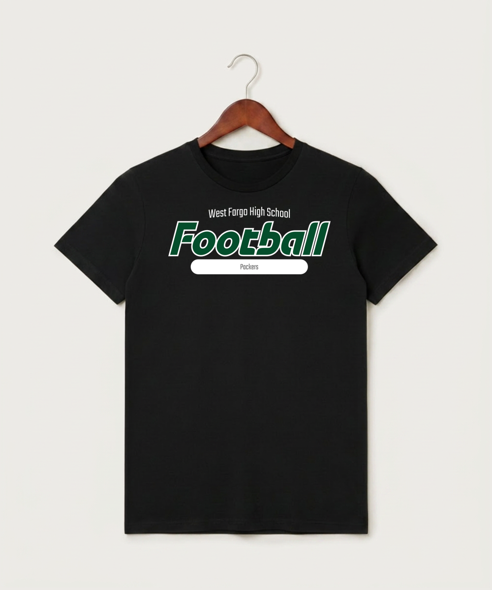 West Fargo High School Football (Boys) - Black T-Shirt - Full Front