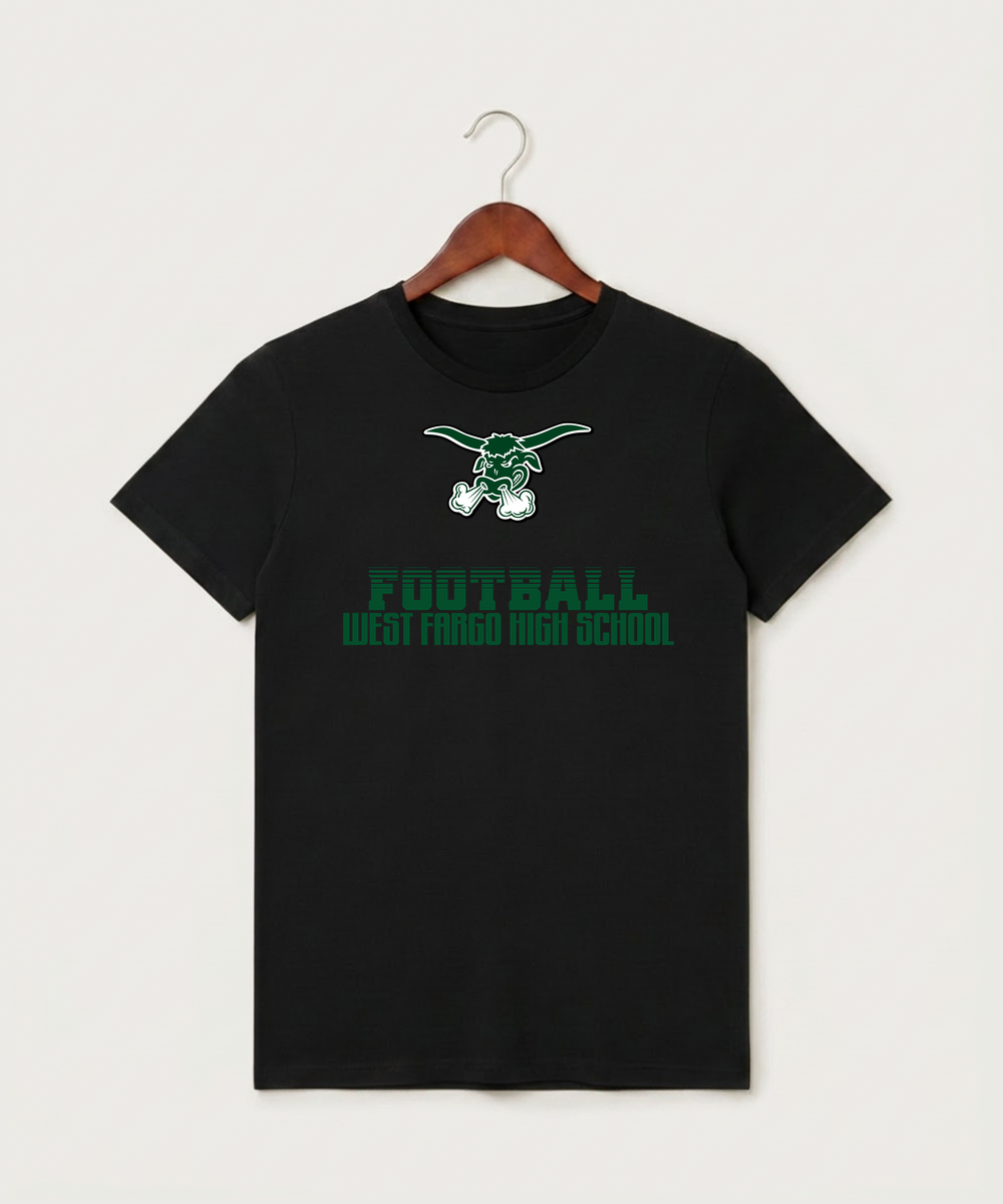 West Fargo High School Football (Boys) - Black T-Shirt - Full Front