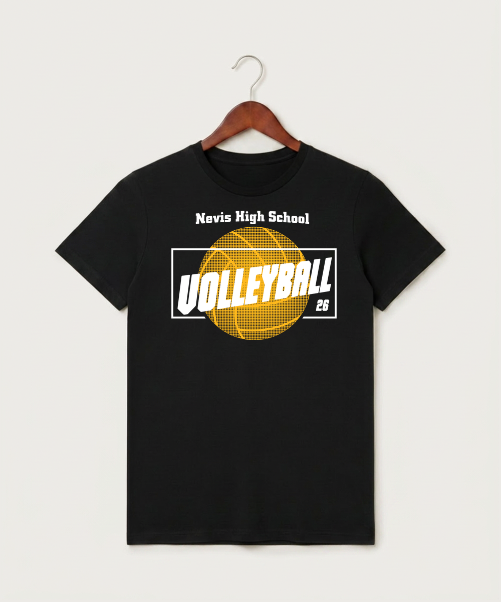Nevis High School Volleyball (Girls) - Black T-Shirt - Full Front
