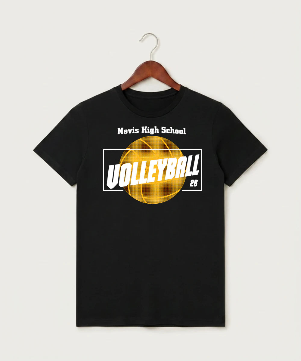 Nevis High School Volleyball (Girls) - Black T-Shirt - Full Front