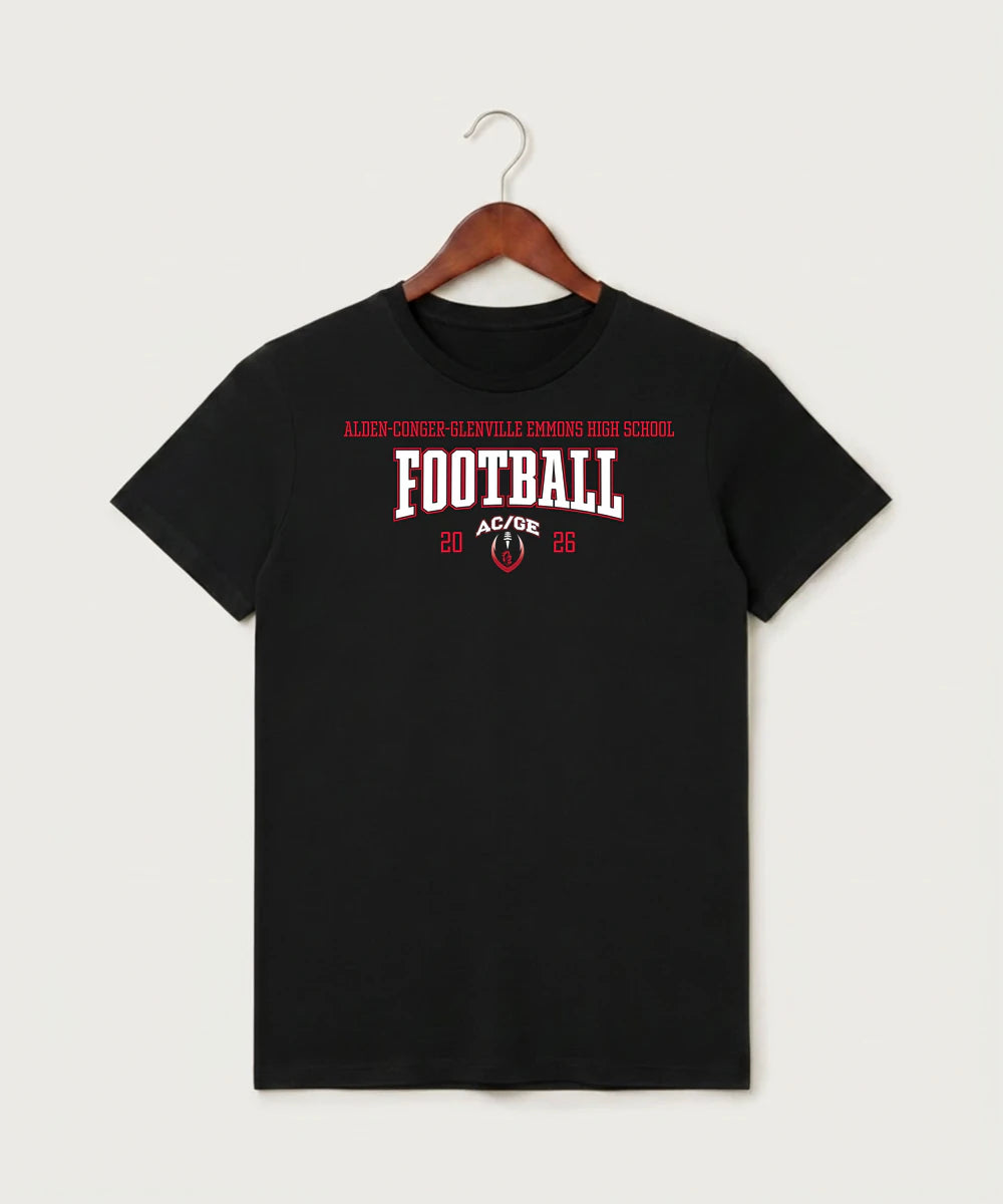 Alden-Conger-Glenville Emmons High School Football (Boys) - Black T-Shirt - Full Front