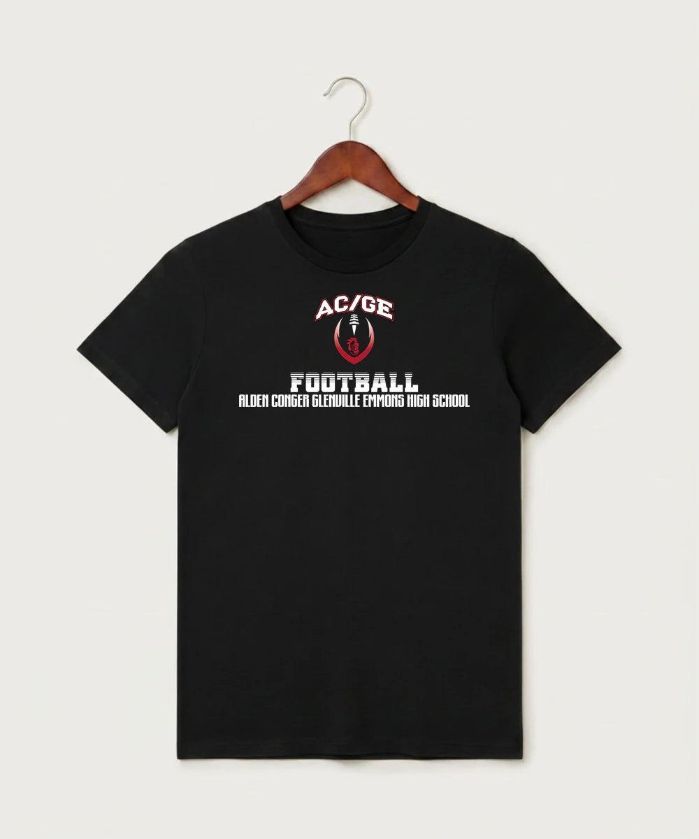 Alden-Conger-Glenville Emmons High School Football (Boys) - Black T-Shirt - Full Front