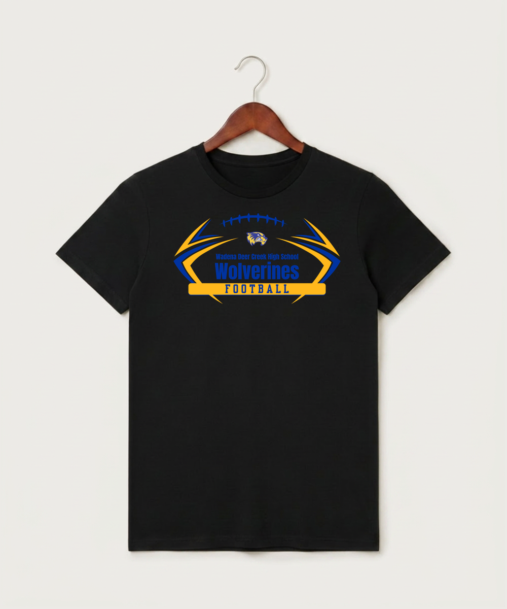 Wadena Deer Creek High School Football (Boys) - Black T-Shirt - Full Front