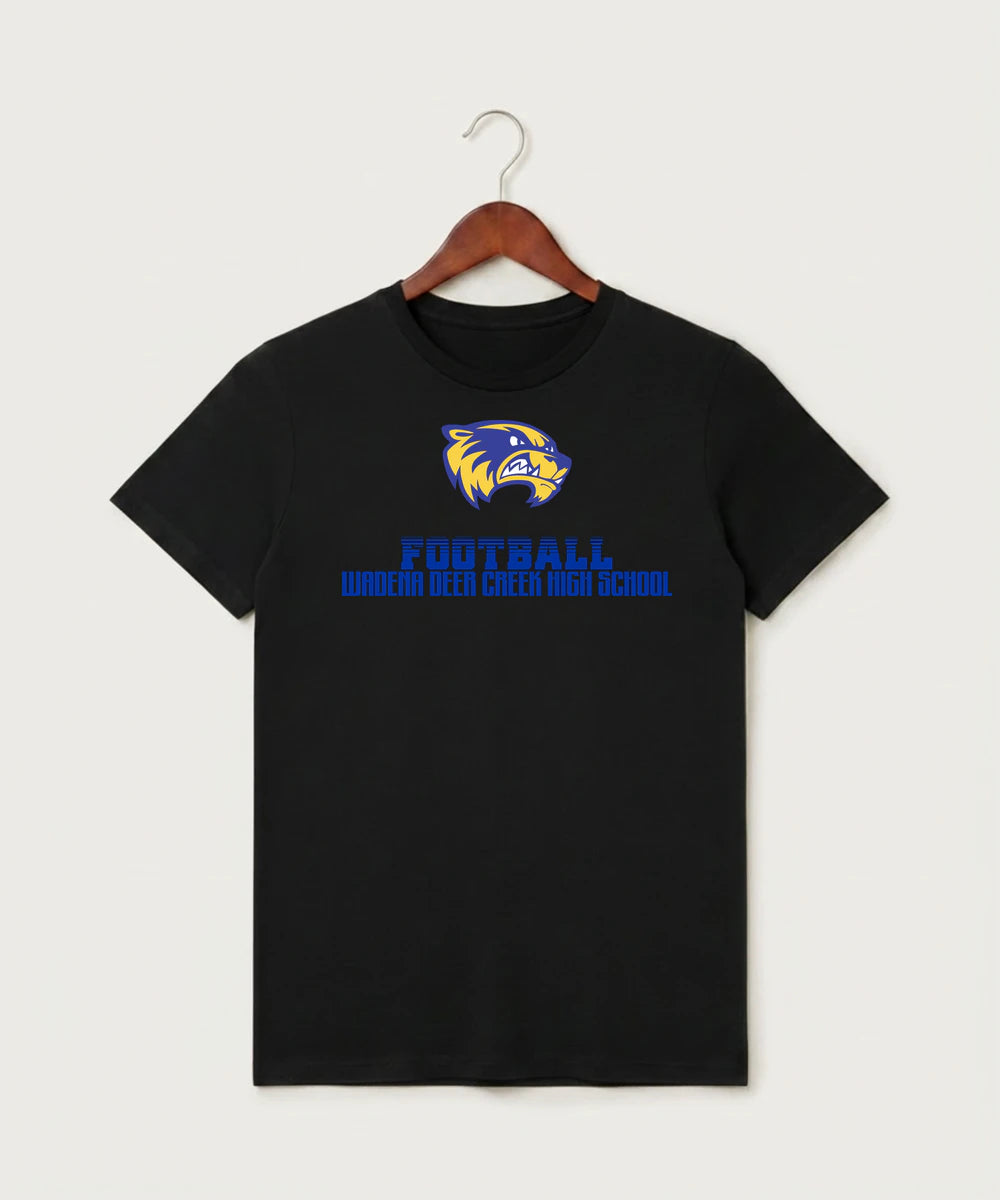 Wadena Deer Creek High School Football (Boys) - Black T-Shirt - Full Front