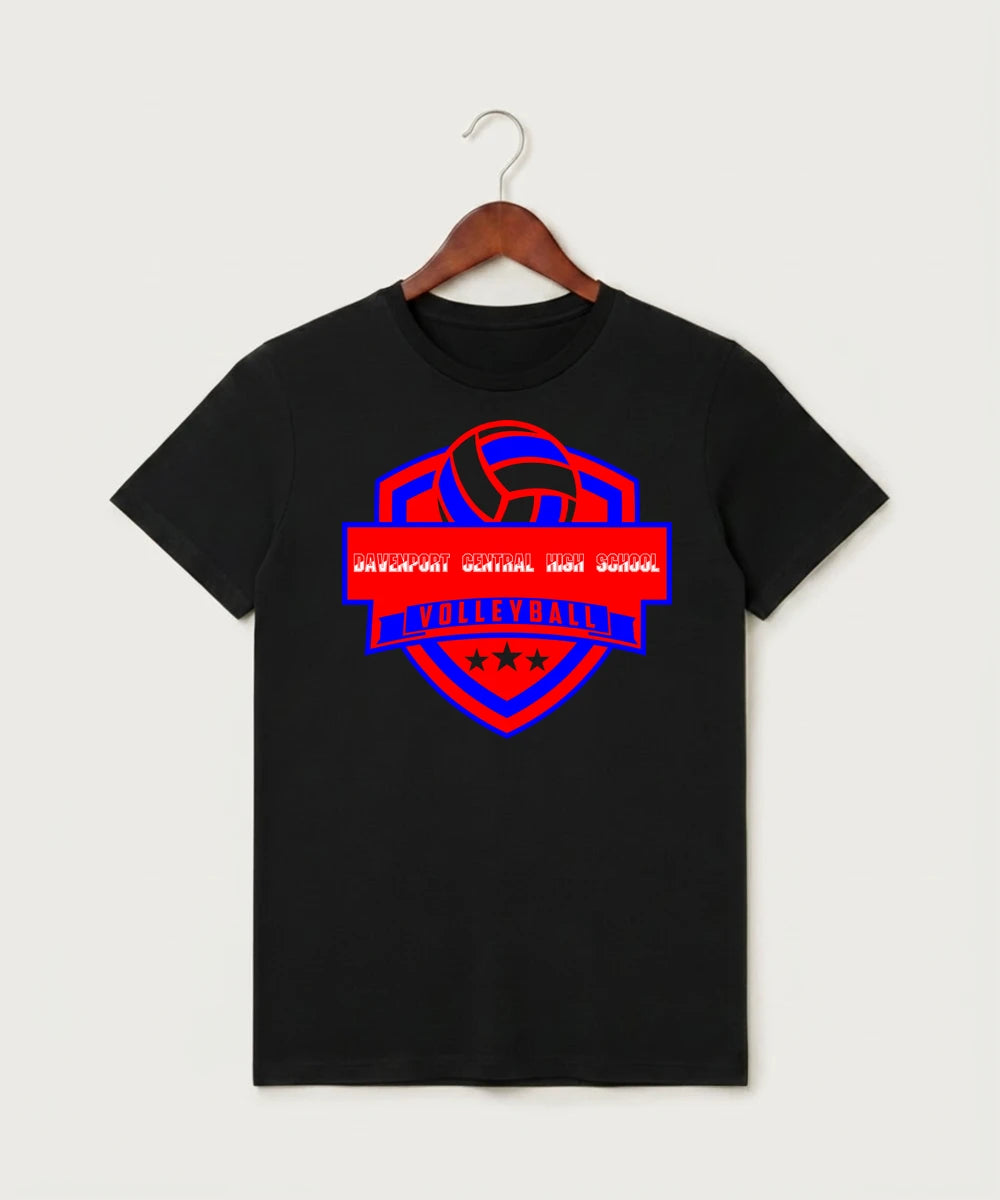 Davenport Central High School Volleyball (Girls) - Black T-Shirt - Full Front