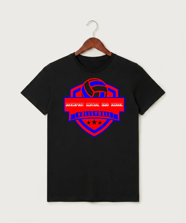 Davenport Central High School Volleyball (Girls) - Black T-Shirt - Full Front