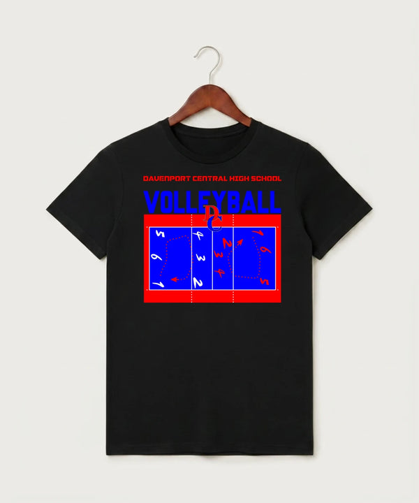 Davenport Central High School Volleyball (Girls) - Black T-Shirt - Full Front