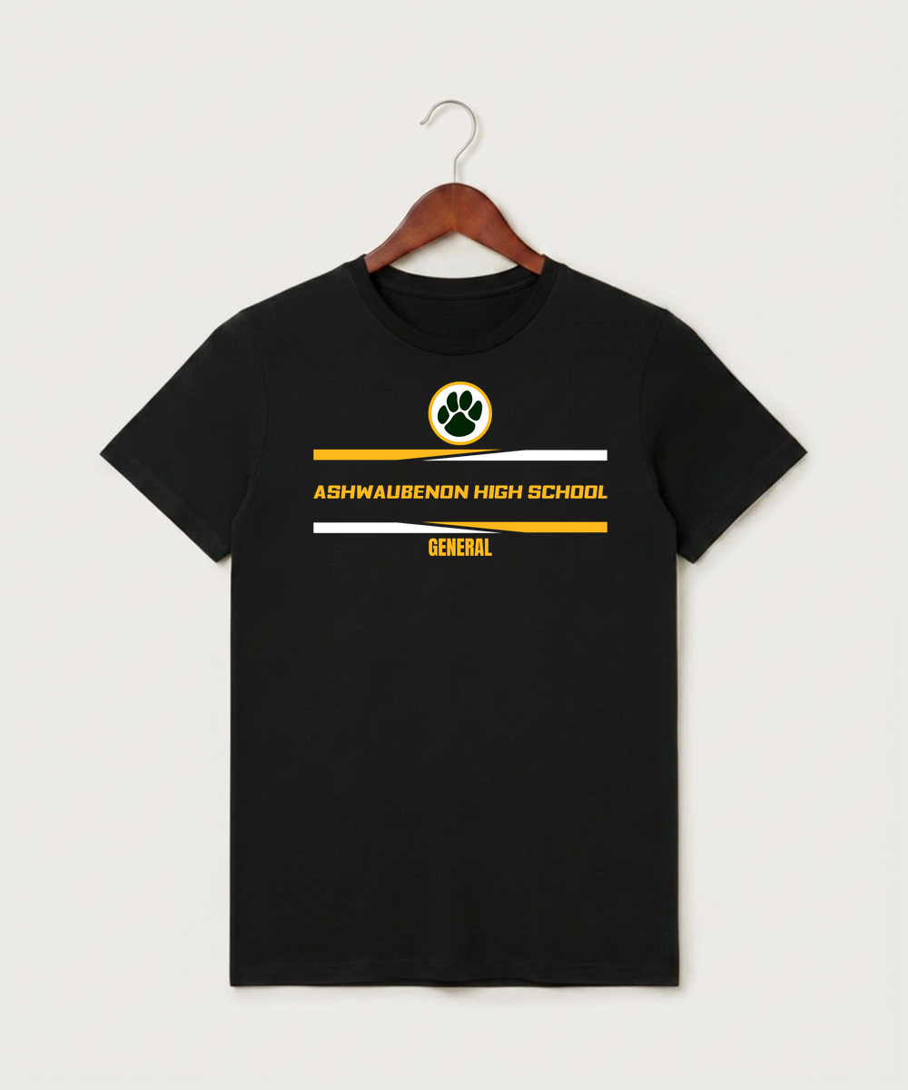 Ashwaubenon High School General (Sandbox) - Black T-Shirt - Full Front