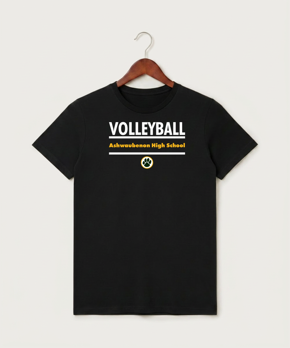 Ashwaubenon High School Volleyball (Sandbox) - Black T-Shirt - Full Front